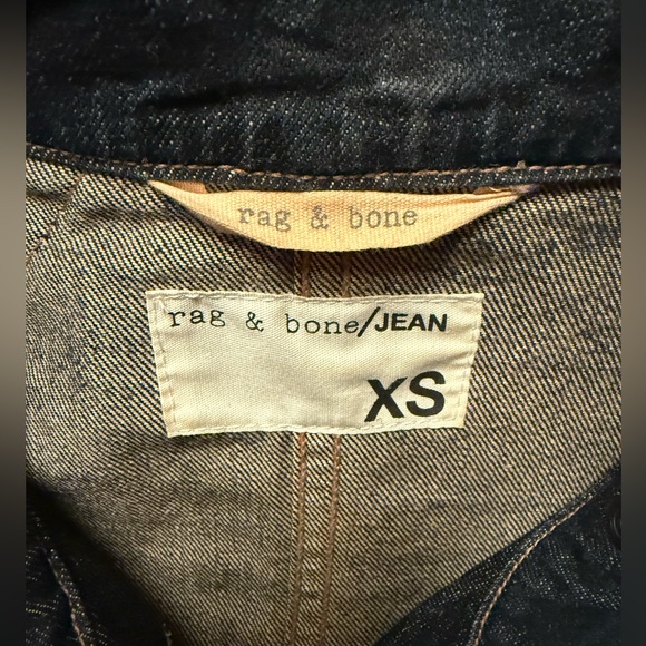 Rag & Bone Zip Front Leather Sleeve Moto Dark Denim Jean Jacket - Picture 5 of 10